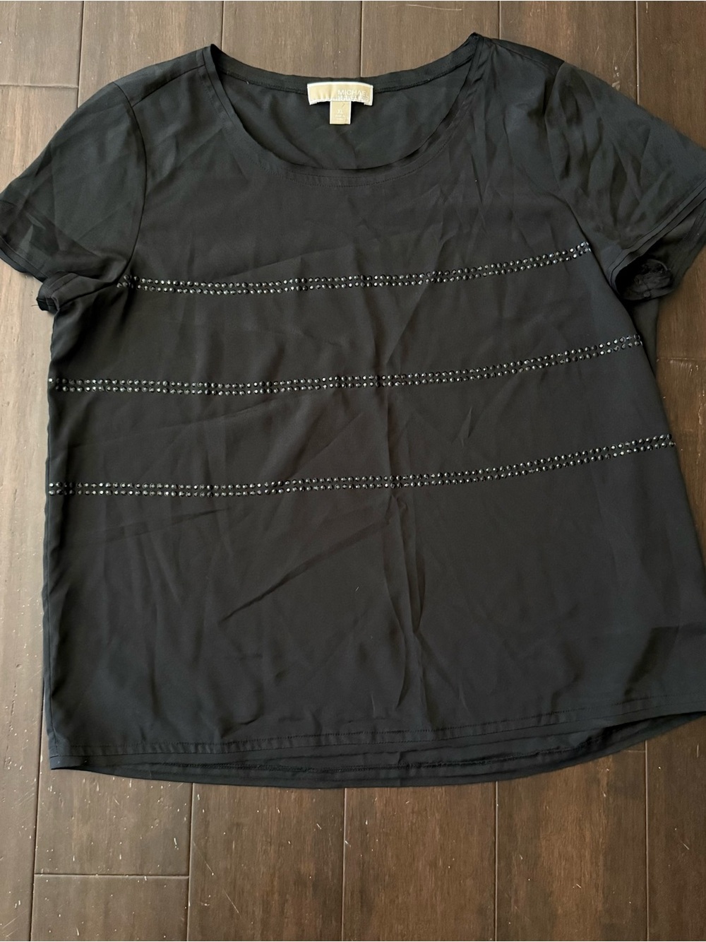 MICHAEL Michael Kors Black Short-Sleeve Tee with Studded Stripes